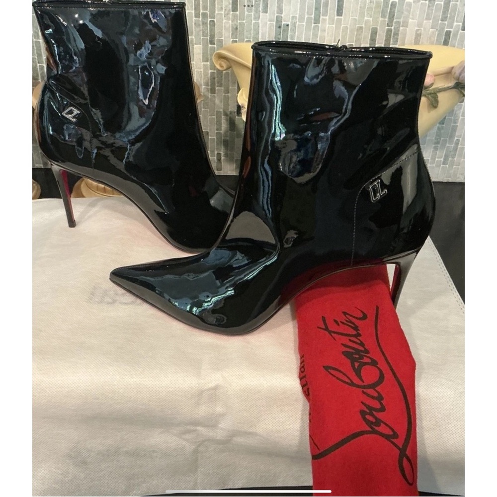 Christian Louboutin Black Patent Heeled Boots - Picture 3 of 7